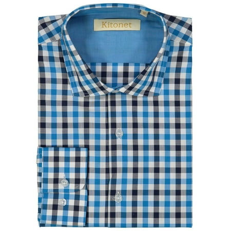 Mens Fashion Spread Collar Checkered Plaid Dress Shirt - Many Colors