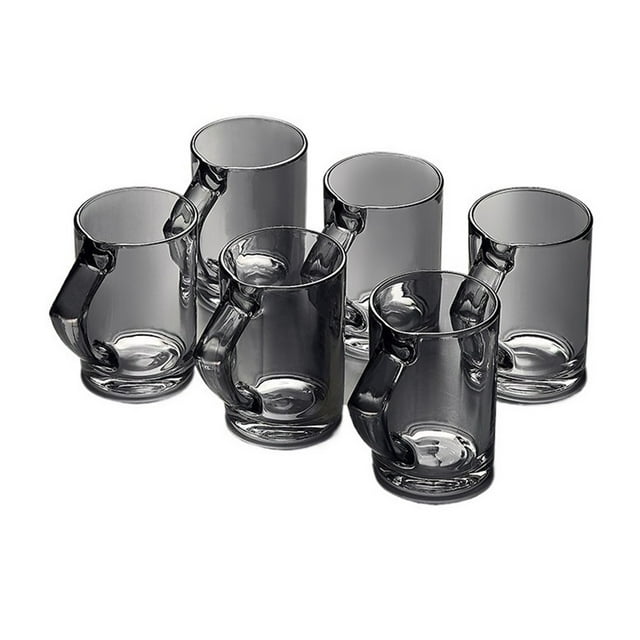 Juego de 6 tazas de vidrio transparente con asa, 8.8 oz, sin plomo, for bebidas frías y calientes.