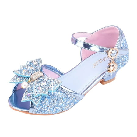 Ierhent Kids Girls Sneakers With Diamond Shiny Princess Bow High Heels Cute Elegant Toddler Children s Shoes(Blue 12-12.5 Years)