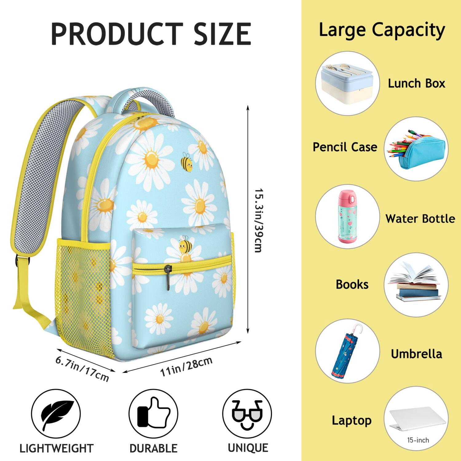 Floral Daisy Pattern Backpack - Vintage & Stylish with Mesh Shoulder Straps for Comfort