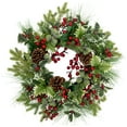 thumbnail image 3 of Northlight Holly and Berries, Frosted Thistle and Pine Artificial Christmas Wreath - 24" - Unlit, 3 of 8