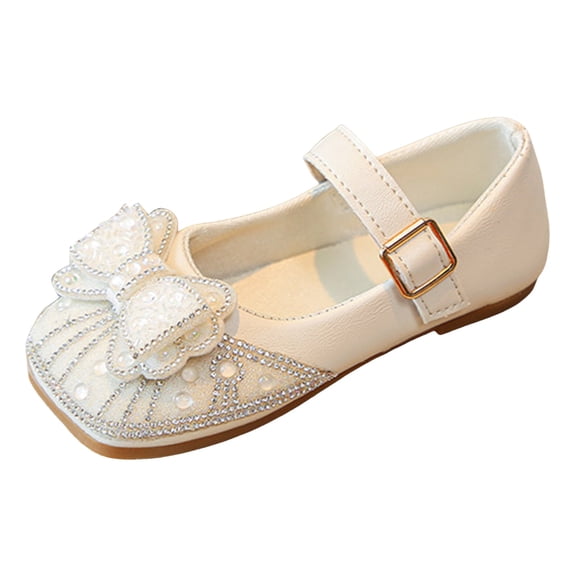 Quealent Girl's Ballet Flats Non-Slip Soft Mary Jane Walking Party Dress Shoes for Toddler/Little Kid/Big Kid White for Size 6.5