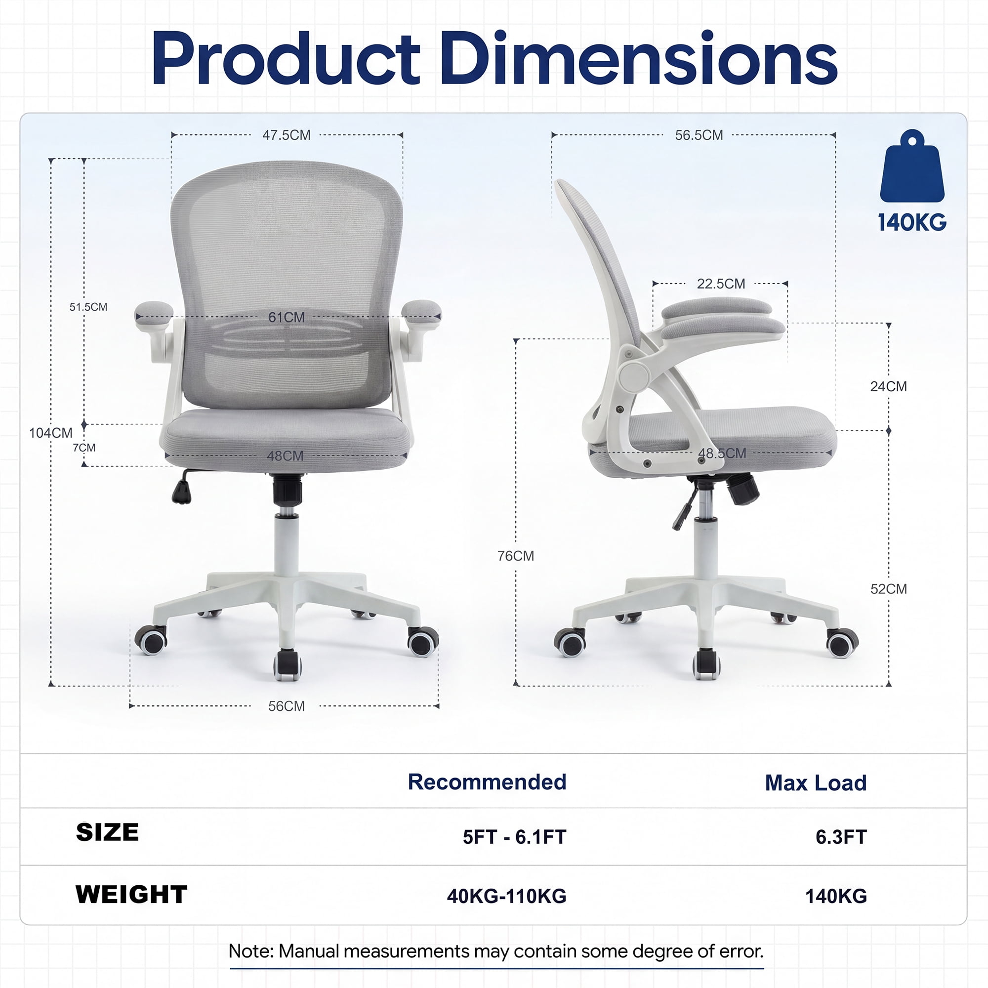 Ultifit Ergonomic Mesh Office Chair, Computer Desk Chair, Flip-Up Arms, Reclining, Rocking, Height Adjustment, Swivel, Gray, 300 lbs
