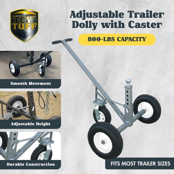 Open Box Tow Tuff Adjustable Solid Steel 800lb Capacity Trailer Dolly w/Caster