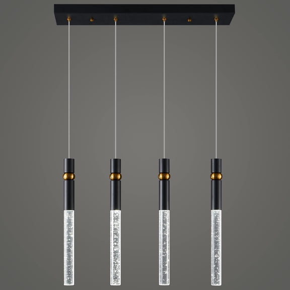 ZHLWIN 4 Light Dining Room Light Fixtures Ceiling Dimmable LED Modern Black Kitchen Island Pendant Light with Bubble Crystal Pendant Light for Kitchen Island Bedroom Hallway Entryway