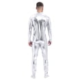 thumbnail image 2 of vastwit Men's Shiny Metallic Front Zipper Unitard Mock Neck Long Sleeve Full-body Jumpsuit Silver L, 2 of 3
