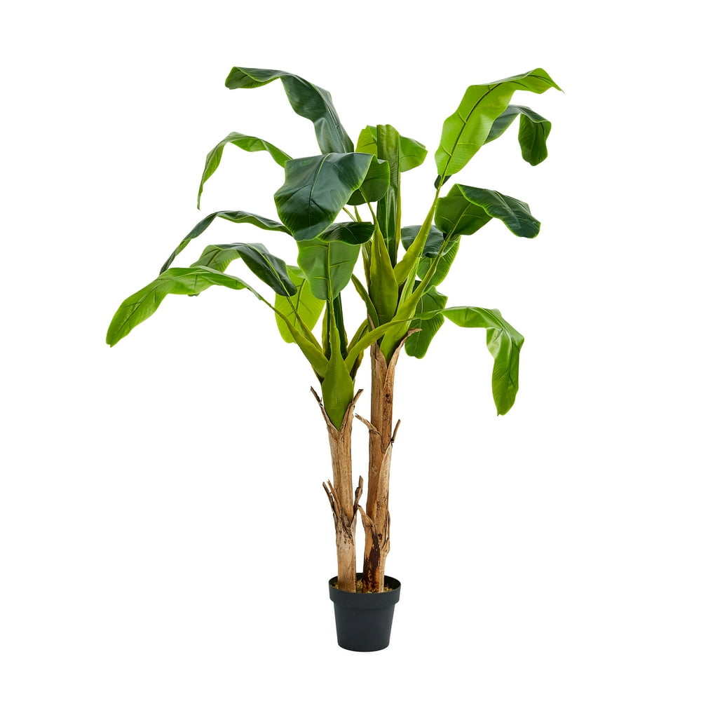 Pure Garden Artificial Banana Leaf Tree Double Trunk Style Faux Plant