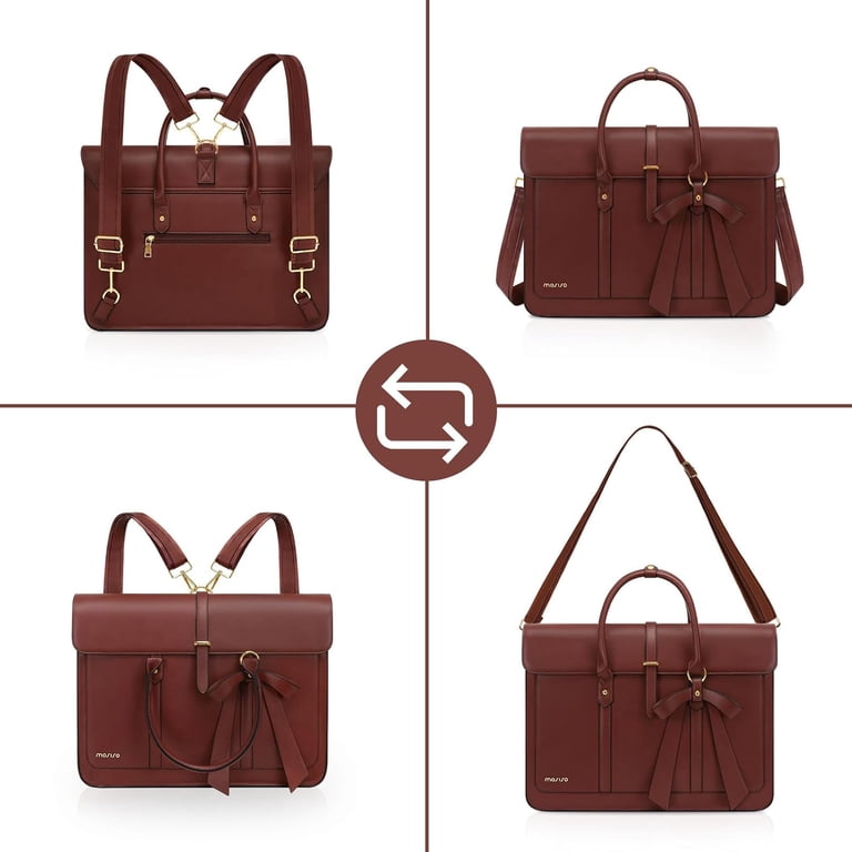 PU Leather Laptop Bag Convertible Backpack Shoulder Bag with Bowknot MOSISO, Laptop Bag for Women, 17 inch, Waterproof PU Leather  main image 2