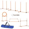 thumbnail image 1 of PawHut 4PC Portable Pet Agility Training Set Hurdle for Dog Obstacle Exercise with Adjustable Height Jump Ring High Jumper Weave Poles Square Pause Box Carry Bag Whistle Orange and White, 1 of 9