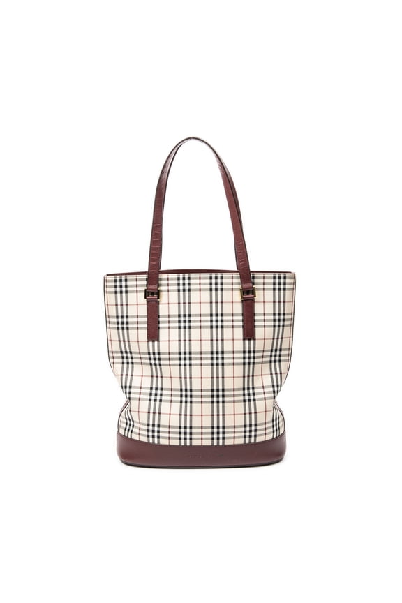 Pre-Owned Burberry Beige/Burgundy Large Tall Tote Shoulder Bag Nova Check Canvas