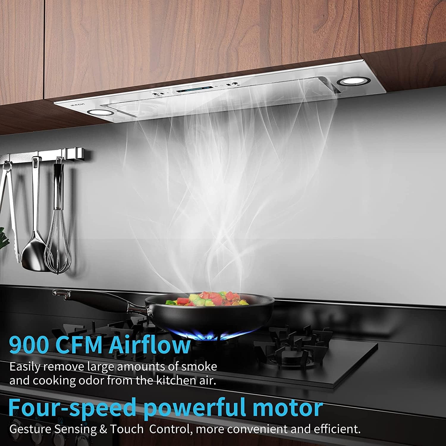 IKTCH Range Hood 30 Inch Built-in/Insert Range Hood Insert 900 CFM,  Ducted/Ductless Convertible Duct,Kitchen Vent Hood with 2 Pcs Adjustable  Lights and 2 Pcs Baffle Filters with Handlebar 