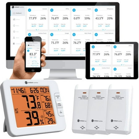 Ambient Weather WS-8482-X3 Wireless 7-Channel Internet Remote Monitoring Weather Station with Three Indoor/Outdoor Temperature & Humidity Sensors, Compatible with Alexa