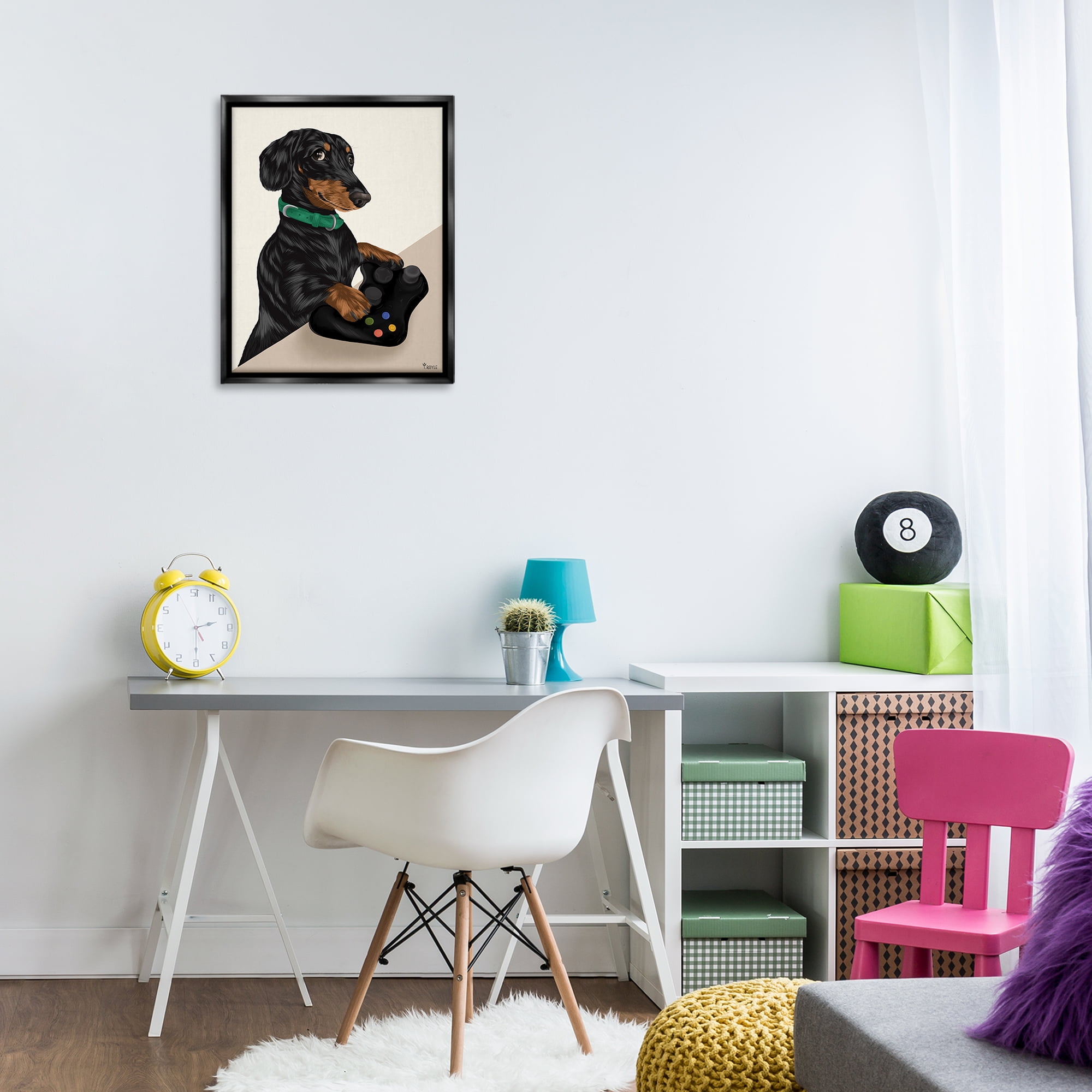 Stupell Industries Gamer Dachshund Dog Animals & Insects Painting Black Floater Framed Art Print Wall Art, 17 x 21