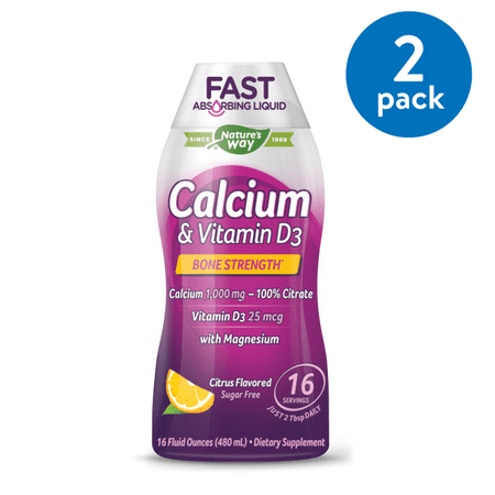 (2 Pack) Nature's Way Calcium & Vitamin D3, Liquid Dietary Supplement, Citrus, 16 (Best Calcium And Vitamin D Supplement)