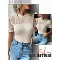 thumbnail image 7 of Xuanfei Women Mock Neck Swiss Dots Sheer Mesh Short Sleeve Bodysuit, 7 of 7