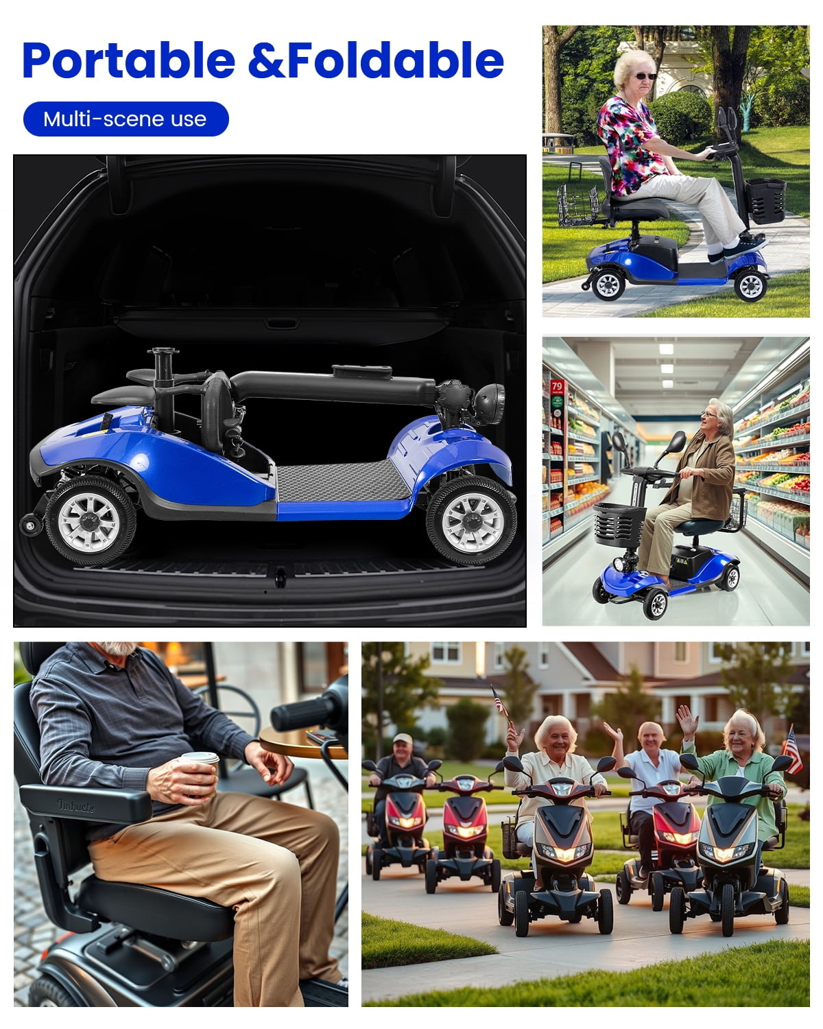 Folding Mobility Scooter for Adult, Powered Mobility Scooter All Terrain Motorized Scooter Collapsible with 350W Motor, 12V20AH Dual Lead-Acid Batteries, Ideal for Elderly, Seniors, Adults