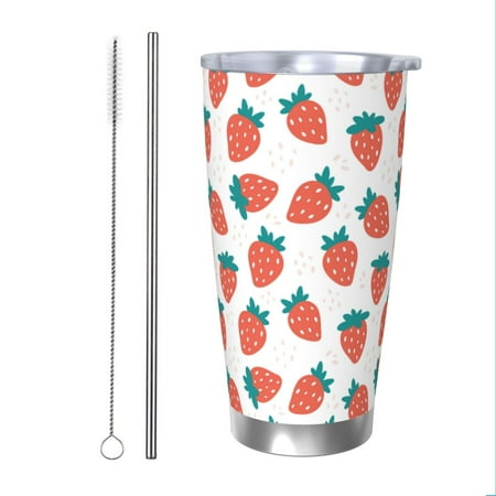 

Goofa Strawberries for 20 oz Skinny Tumbler Stainless Steel Coffee Mug Slim Vacuum Insulated Travel Cup Car Cup-Straw Two-piece Set