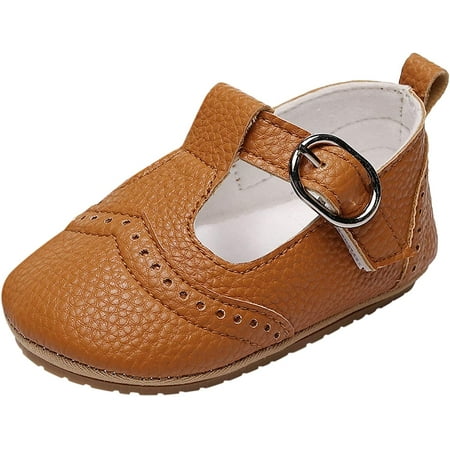 

QWZNDZGR Baby Girls Shoes Soft Sole T-Strap Leather Baby Moccasins Crib Infant Toddler Shoes Rubber Sole First Walking Shoes