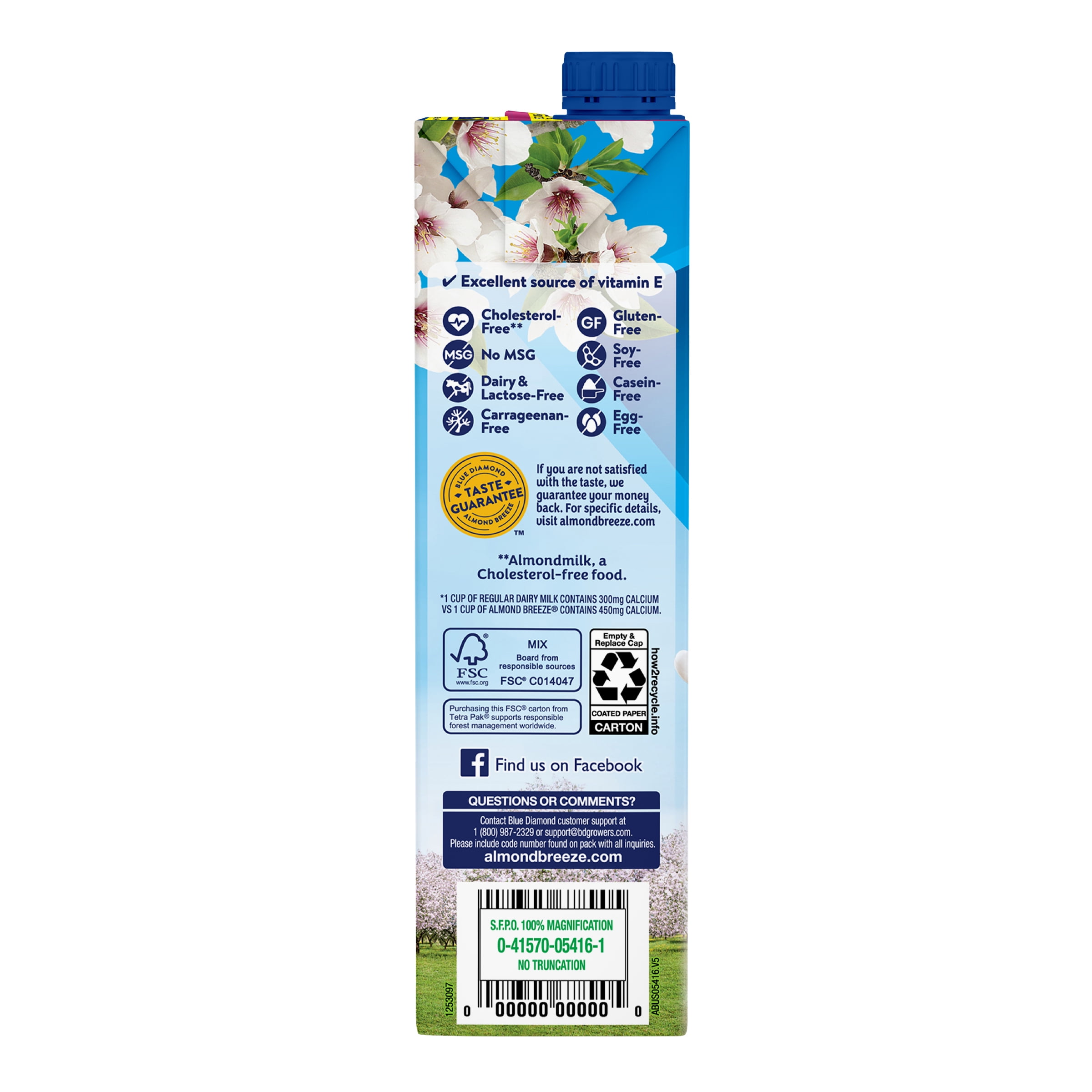 (4 pack) Almond Breeze Shelf-Stable Unsweetened Vanilla Dairy-Free Almondmilk, 32 oz