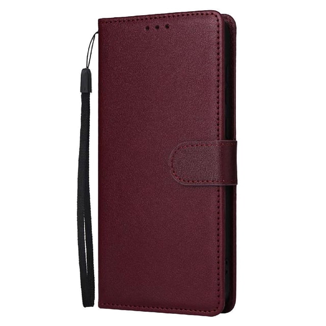 Étui de Protection à Rabat pour Samsung Galaxy A06 avec Fentes pour Cartes, Support et Dragonne Rouge