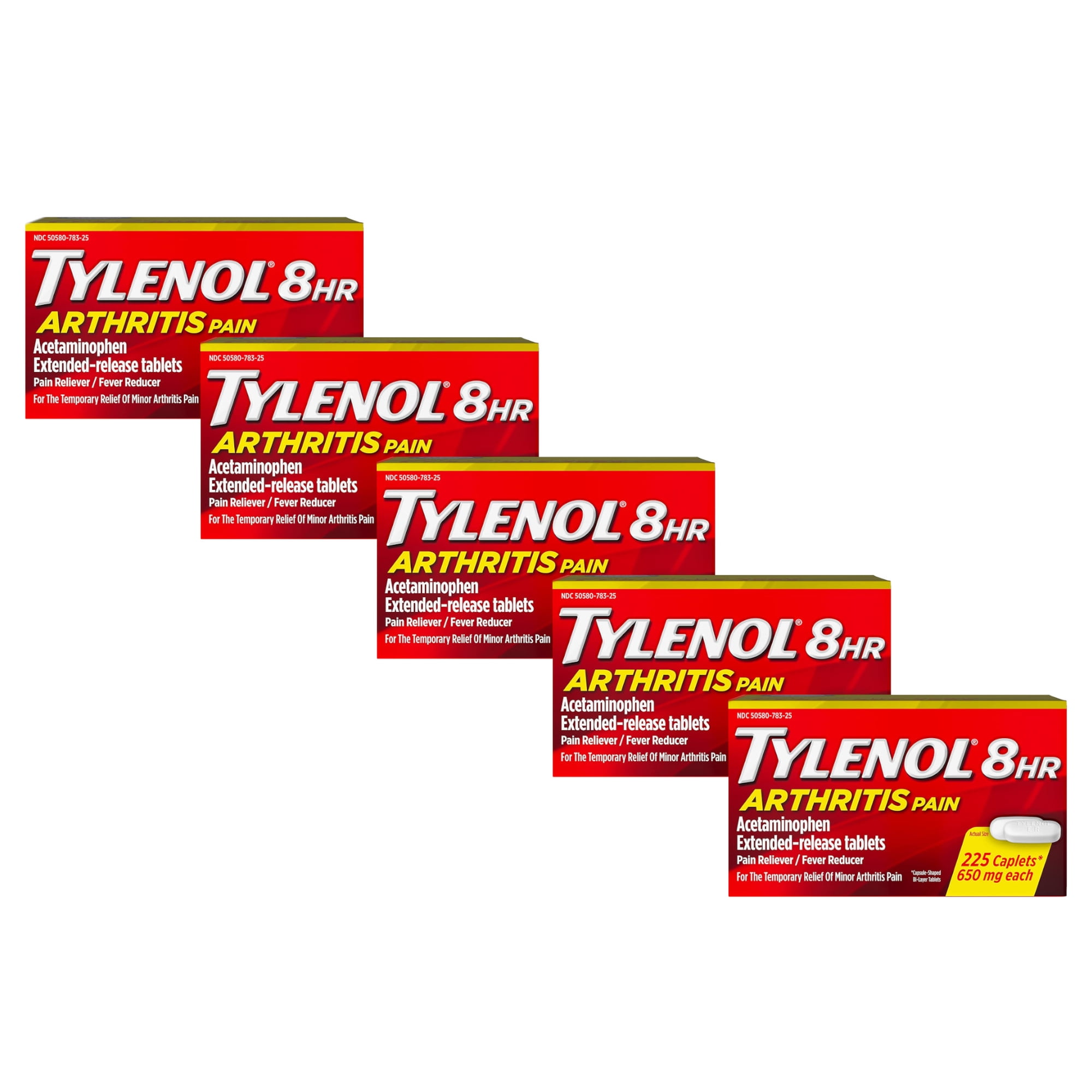 Tylenol 8 HR Arthritis Pain Reliever Acetaminophen 650mg Each, 225 Caplets - Pack of 5