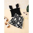 thumbnail image 4 of Baby Girl Summer Outfits Fly Sleeve Suspenders Ruched Crop Tank Tops + Flower Printed Hem Skirt 2Pcs Clothes Set, 4 of 9
