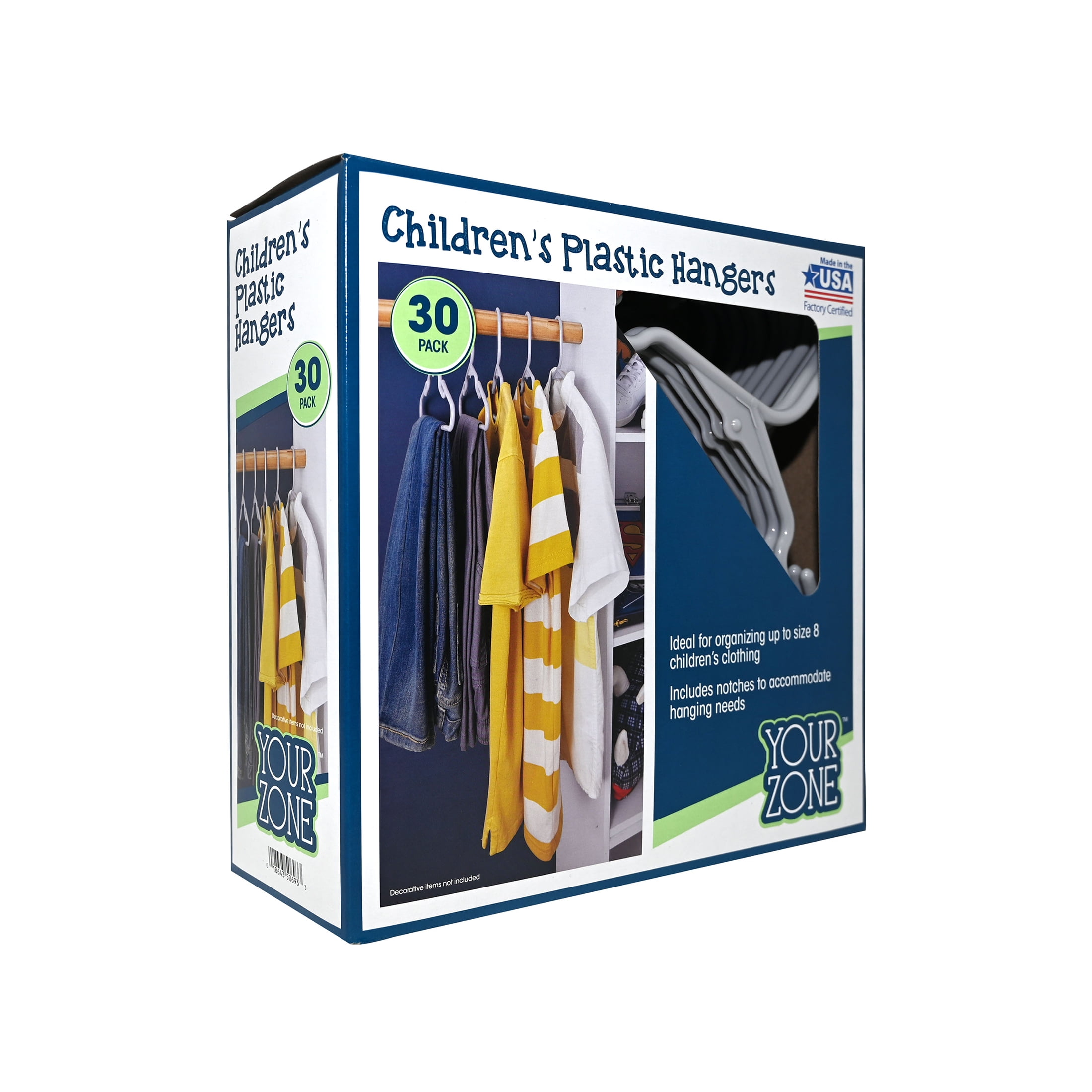 Childrens Kids Plastic Clothes Hangers 10 ct ea 2 Packs Total 20 Stadium Blue 