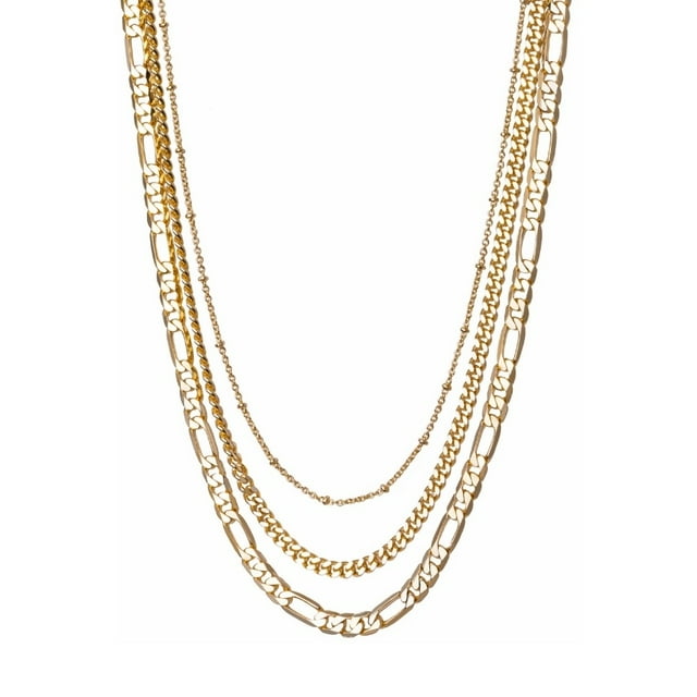 Collar cadena triple chapa de oro amarillo 18k