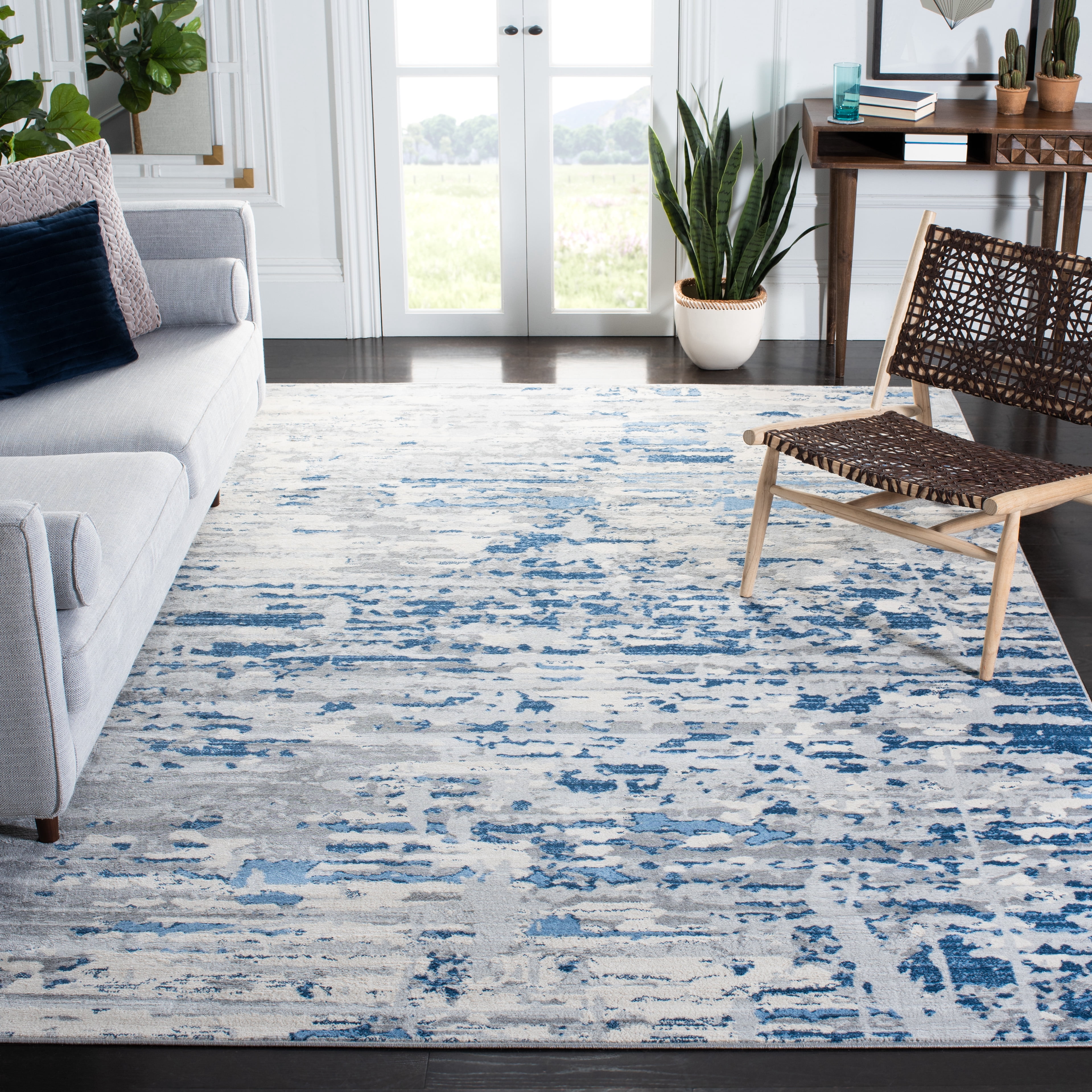 SAFAVIEH Jasper Brandt Abstract Overdyed Area Rug, Ivory/Blue, 12' x 18'