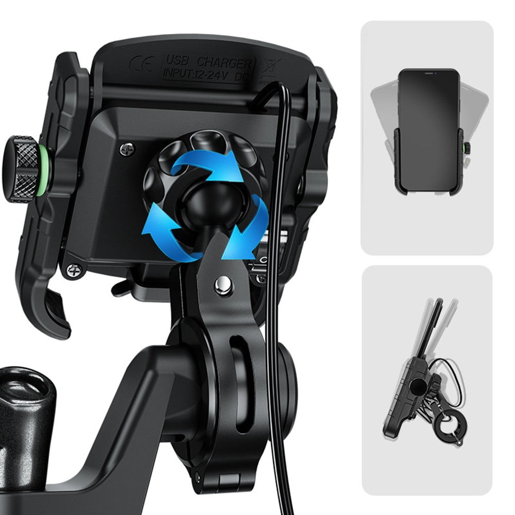 Motorcycle Wireless & USB C Charger Fast Charging Phone Holder Handlebar Mount