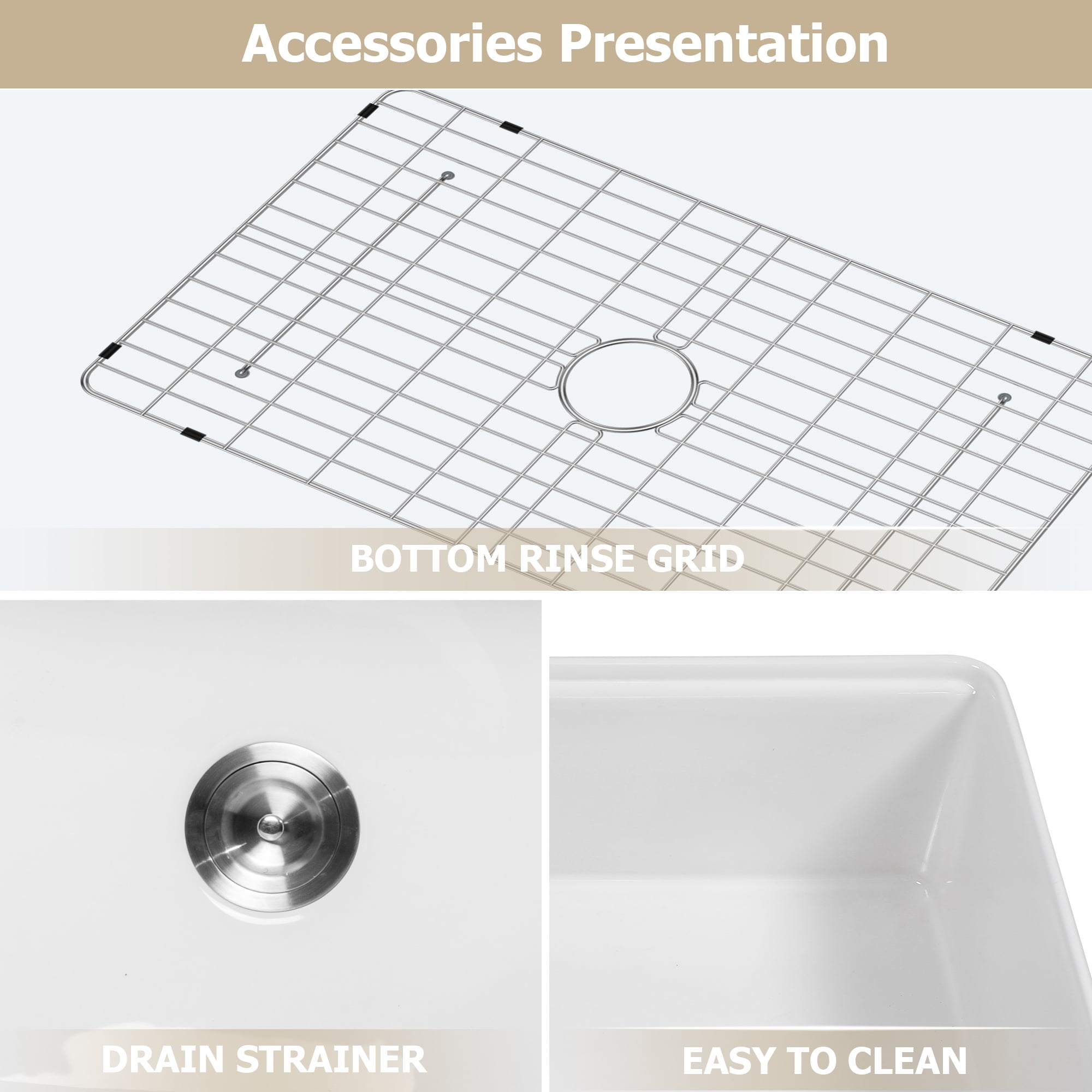 LOGMEY 33"x20" White Ceramic Farmhouse Workstation Kitchen Sink - Single Bowl, 3.5" Drain, Accessories Included (Cutting Board, Colander, Drying Rack)