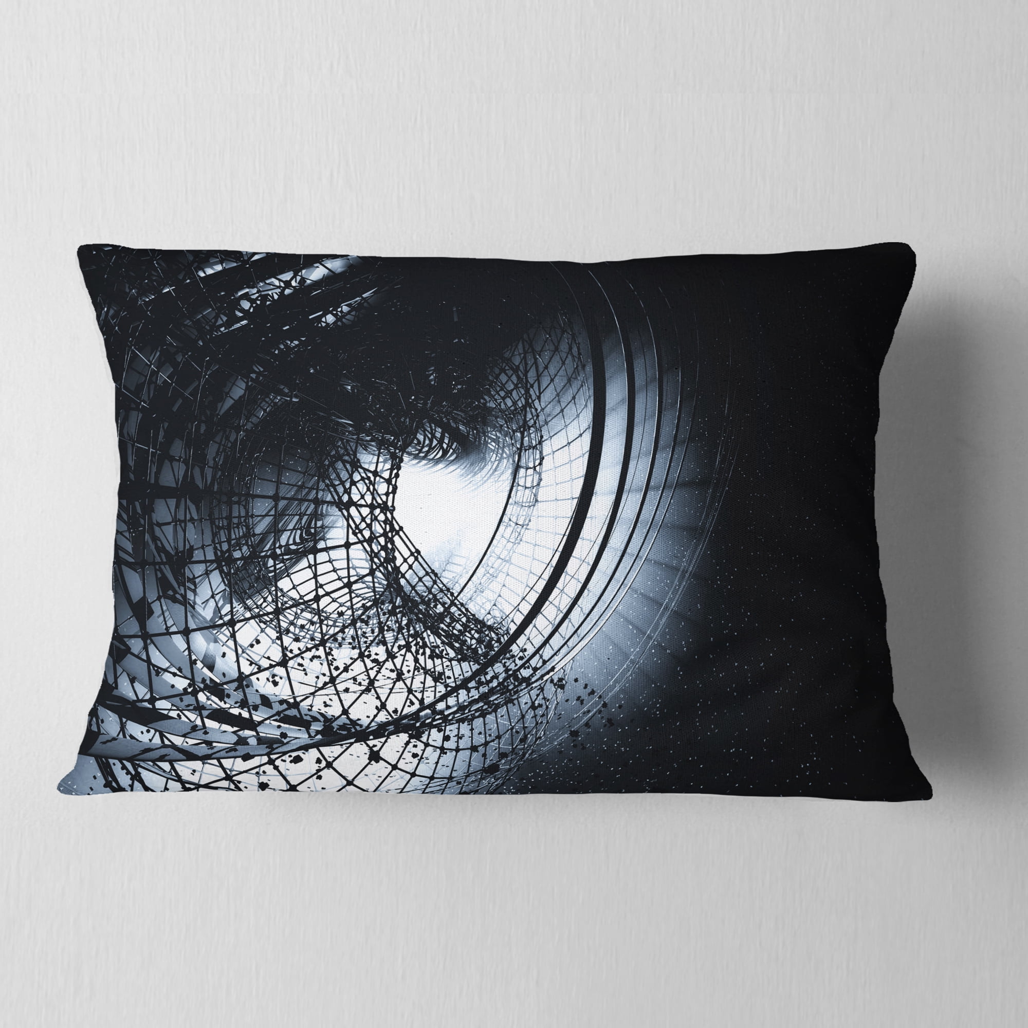 Designart 3D Abstract Art Black Spiral - Abstract Throw Pillow - 12x20