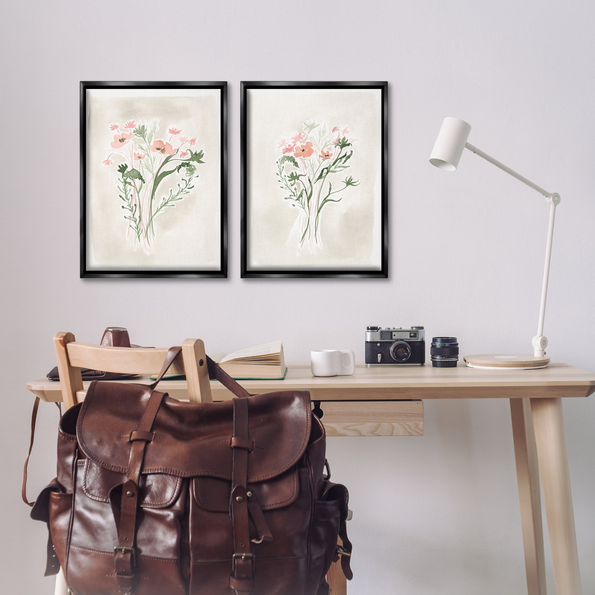 Stupell Industries Simple Watercolor Flowers Plants & Flowers Painting Black Floater Framed Canvas Art Print Wall Art, 17 x 25, Set of 2