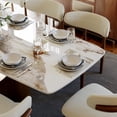 thumbnail image 4 of POVISON 63" Modern Dining Table for 4, Rectangular Pandora Sintered Stone Dining Table, Glossy Marble-Look Tabletop with Bronze U-Shape Carbon Steel Base, 4 of 12