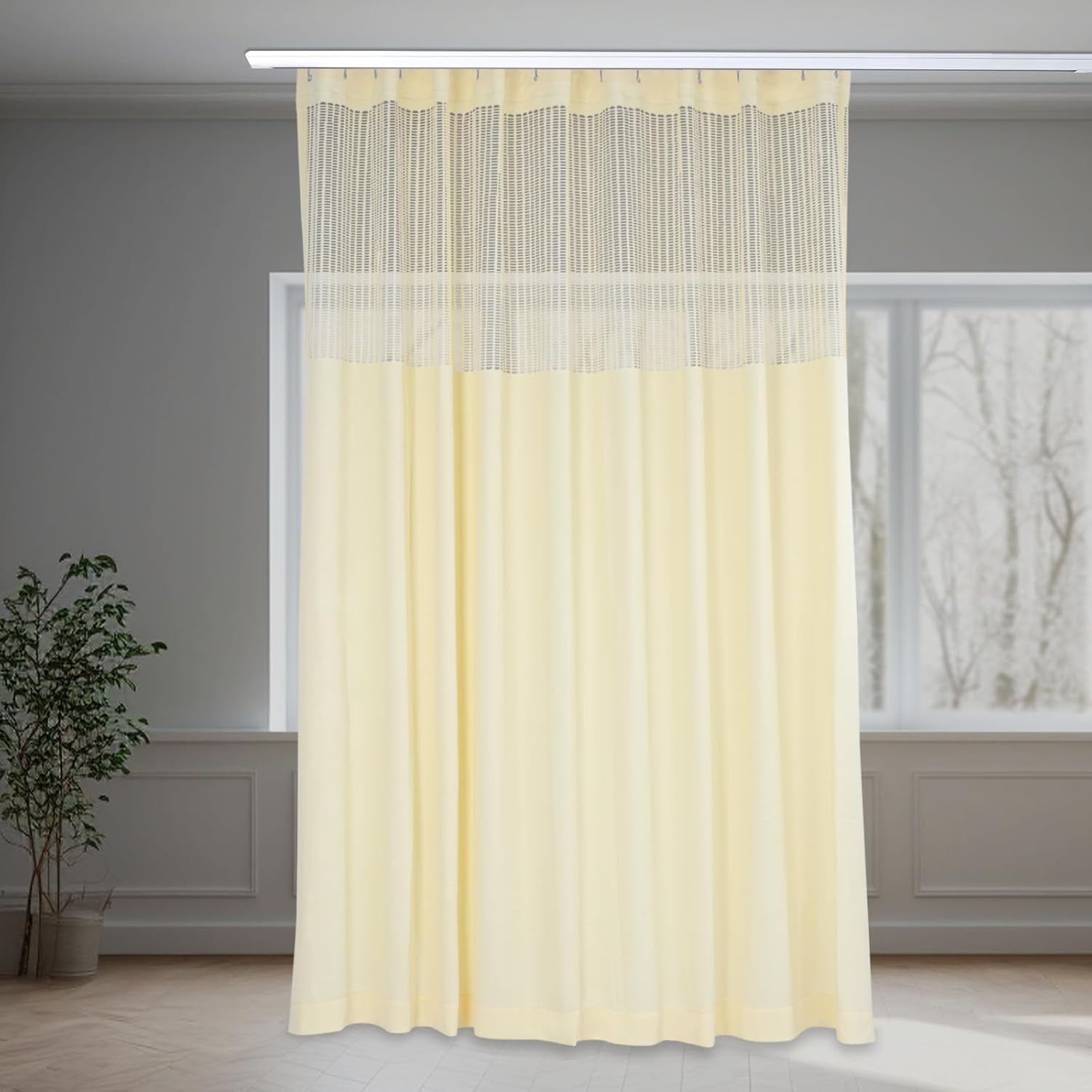 Room Divider Curtain for SPA, Privacy Cubicle Curtain with Mesh Top, 1 Panel, 15ft Wide x 8ft Tall Grommet Curtain