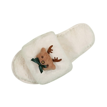 

Slippers for Women Ladies Fashion Solid Color Christmas Cartoon Deer Plush Open Toe Comfortable Flat Cotton Slippers Womens Slippers Plush White 41