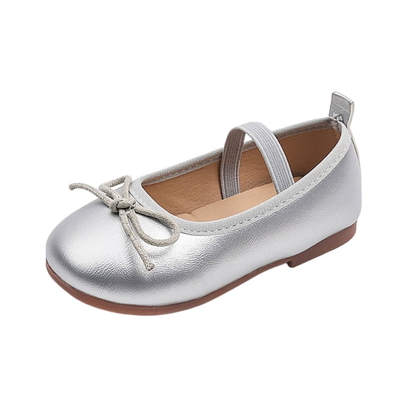 WUANDIXFA Toddler Girls Dress Shoes Mary Jane Flats School Uniform Oxfords Wedding Party Bow Flower Shoes Comfort Loafers (Silver, 11)
