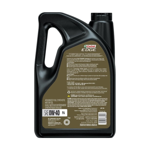 Castrol EDGE 0W-40 A3/B4 Full Synthetic Motor Oil, 4.7L - Walmart.ca