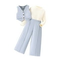 thumbnail image 1 of Odeerbi 3-10 Años Niñas Trajes Manga Larga Cuello Moño Tops Vestido Pantalones Chaleco Conjunto Niños Tres Piezas Conjunto, 1 of 9