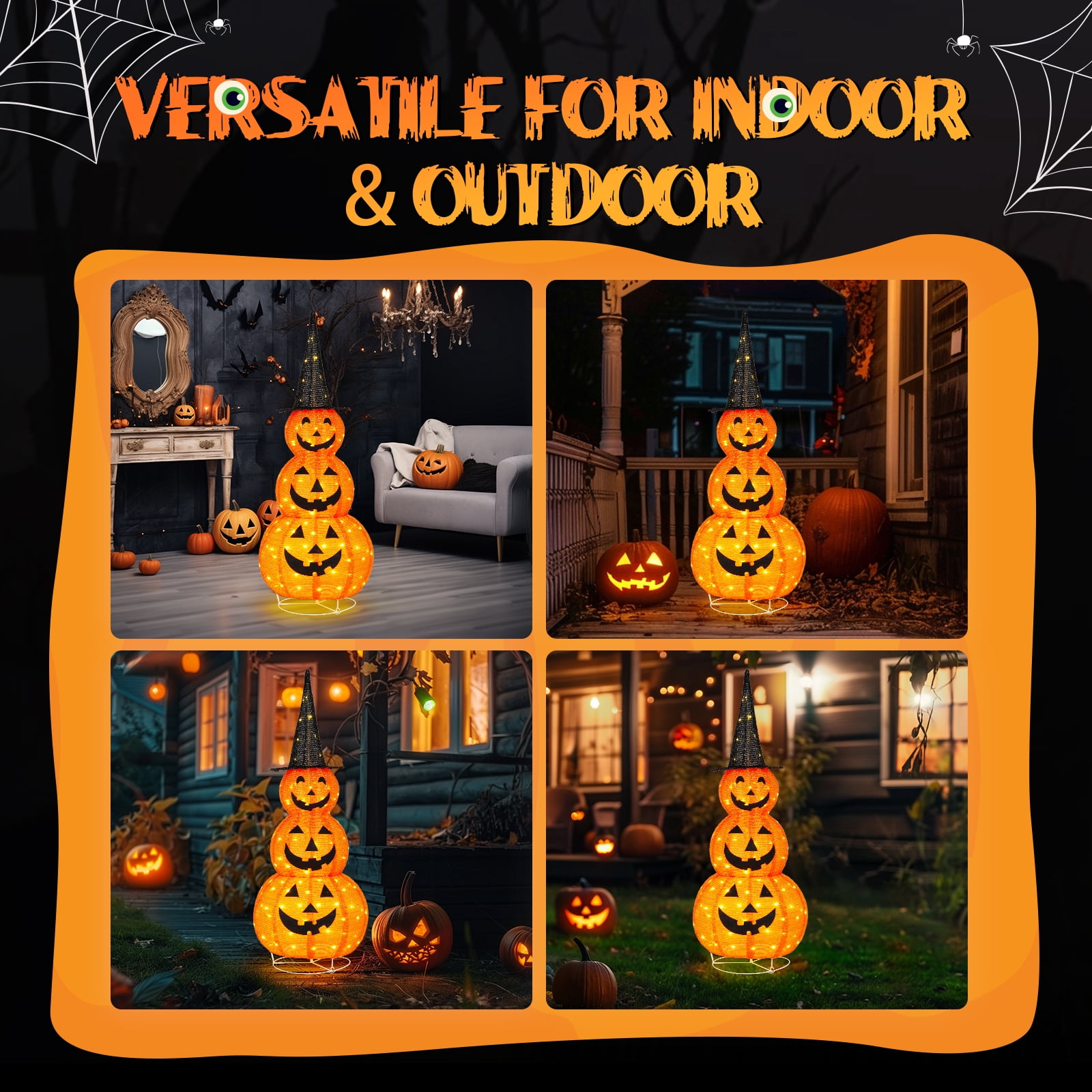 Astoutdoor 5 ft Lighted Pop-Up Pumpkin Decoration with 100 LED Lights