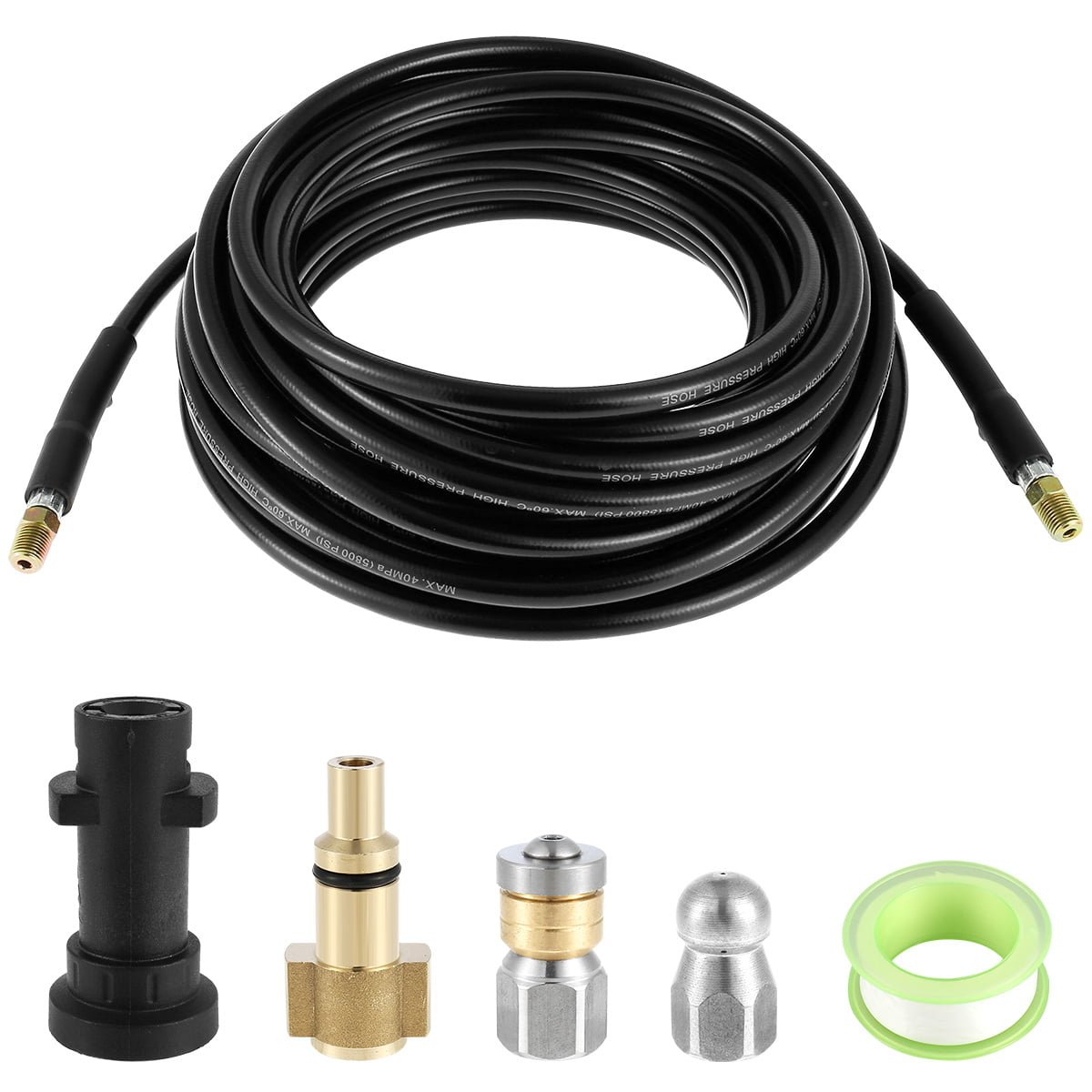 5800 PSI 50FT Sewer Jetter Nozzles Kit for Pressure Washer 1/4 Inch NPT 