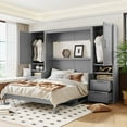 thumbnail image 2 of Queen Size Murphy Bed with Desk and Closet, Modern Foldable Wall Bed with Drawers and Shelves, Space-Saving Folding Murphy Bed, No Box Spring Needed, Gray, 2 of 9