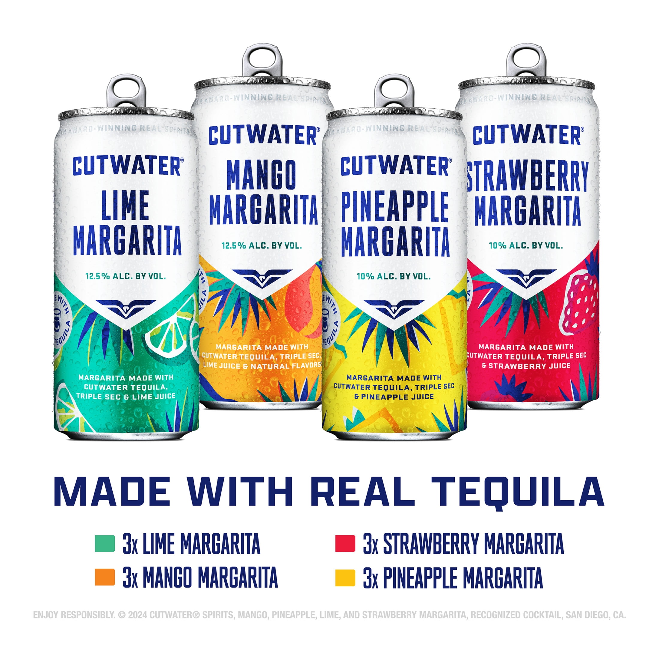 Cutwater Mini Margarita Variety, 12 pack, 200ml Aluminum Cans, 12.5% ABV