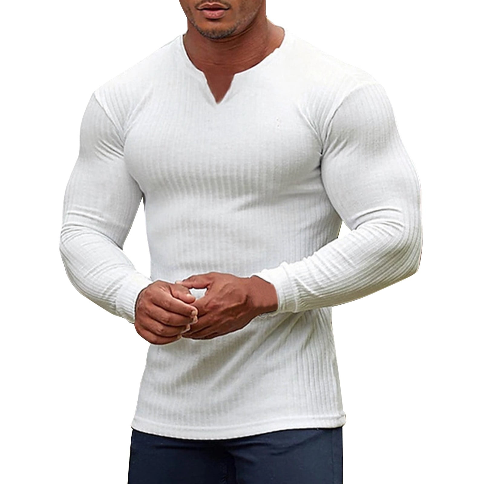 Men's T-Shirt Male Spring Summer Crewneck Tops With Solid Long Sleeve Casual Elastic Slim Fit T-Shirts Men Walmart.com