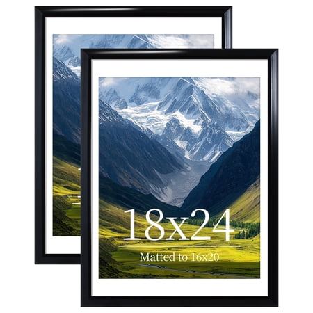 ELSKER&HOME 18x24 Picture Frame 2 Pack, Black Poster Frame Matted to 16x20 for Wall Diaplay