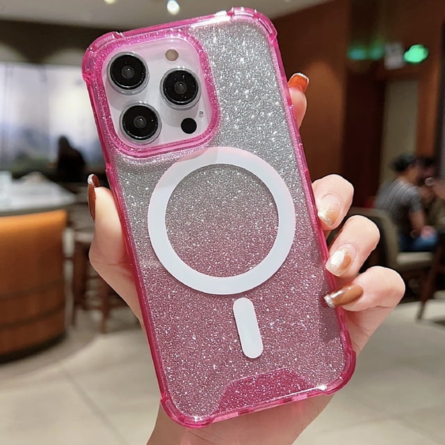 for iPhone 14 Pro Max 6.7 inch Slim Glitter Gradient Clear Case Compatible with MagSafe Non-Yellowing Shockproof Anti-Scratch Fashion Case,Blue