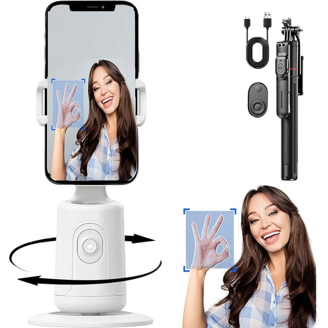 Shoplyhube Trépied de Téléphone Intelligent avec Suivi IA, Suivi Automatique du Visage Rotation à 360°, Contrôle à Distance/gestuel, Aucune Application pour iPhone Android Vlog
