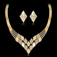 thumbnail image 3 of NUZYZ Women Gold Plated Rhombus Shape Necklace Earrings Rhinestones Jewelry Set, 3 of 8