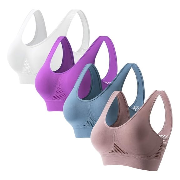 SPZTSX 4 Pack Sports Bras for Women Full Coverage Bra Cool Removable Pads Air Bras Breathable Push up Yoga Bras