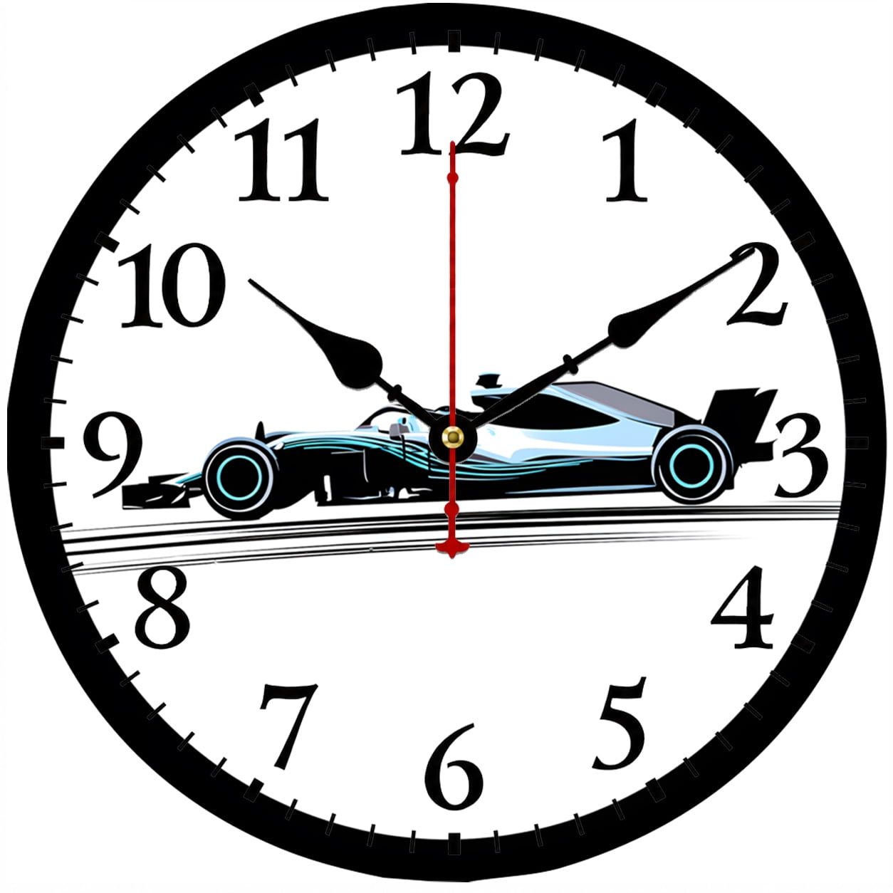 Cozy Hour 9 . 84 Inch Race Car Wall Clock, Silent Non Ticking Battery Operated Analog Clock, Racing